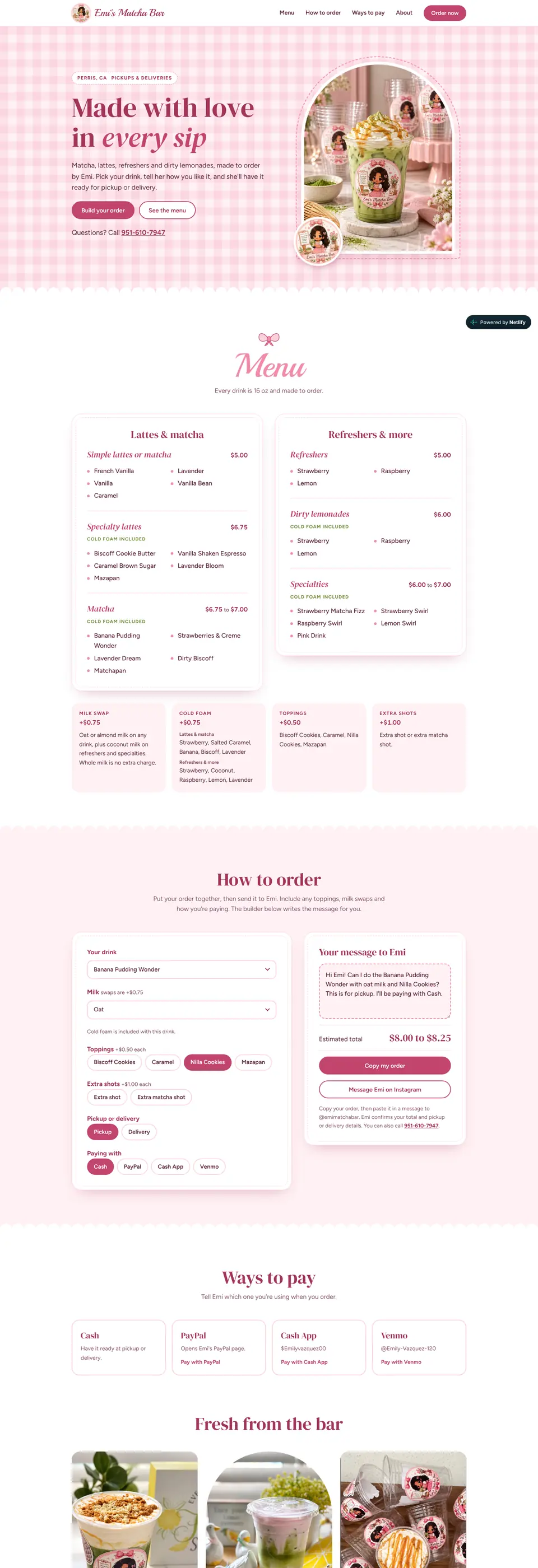 Emi's Matcha Bar home page